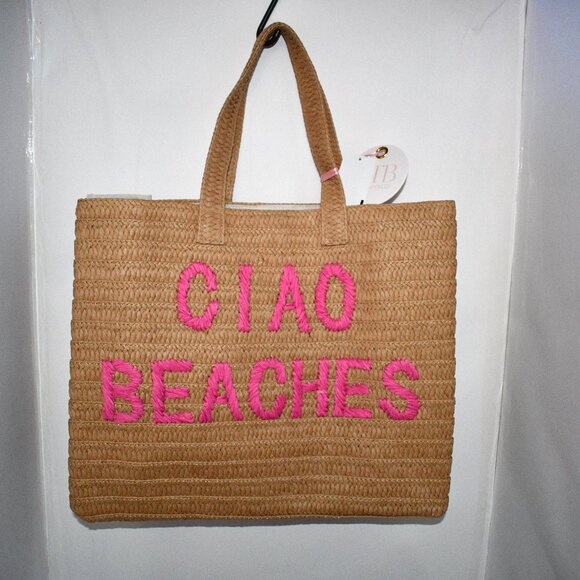 BTB Los Angeles Ciao Beaches Tote in Sand/Fuchsia #BG-SP2599 NWT - Picture 1 of 6